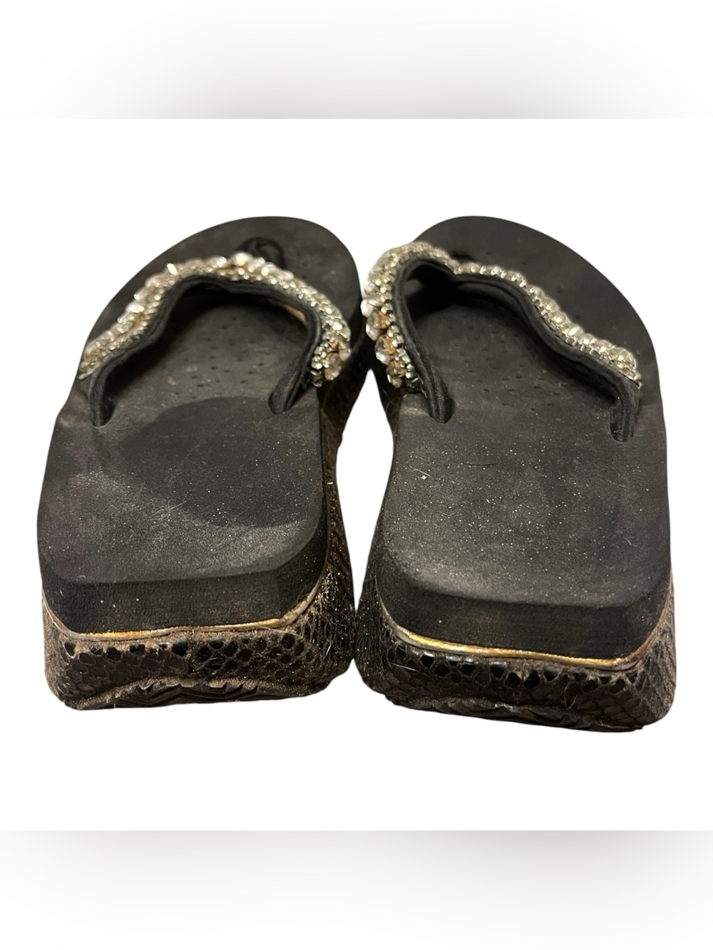 Volatile Black Rhinestone Wedge Sandals - Picture 3 of 5